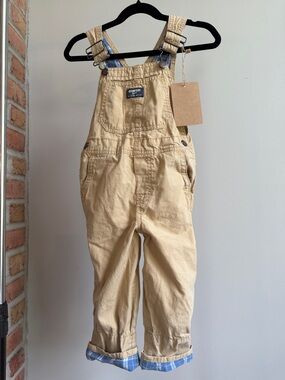 OshKosh B'gosh Khaki Overalls with Blue Plaid Lining